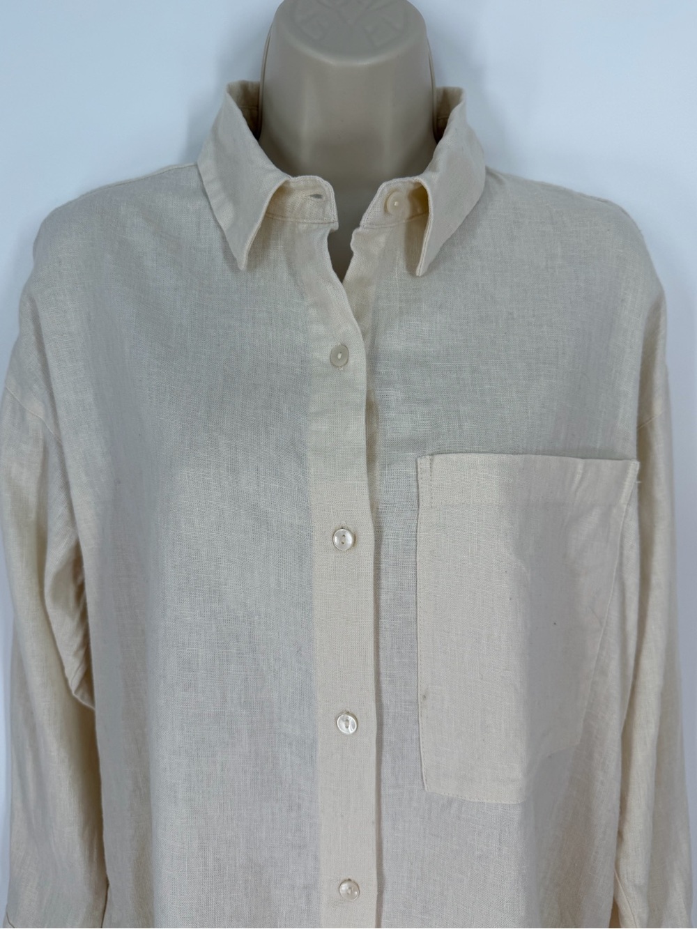 Abercrombie & Fitch Oversized Linen Blend Button Front Shirt XS Euro Travel - Picture 4 of 12